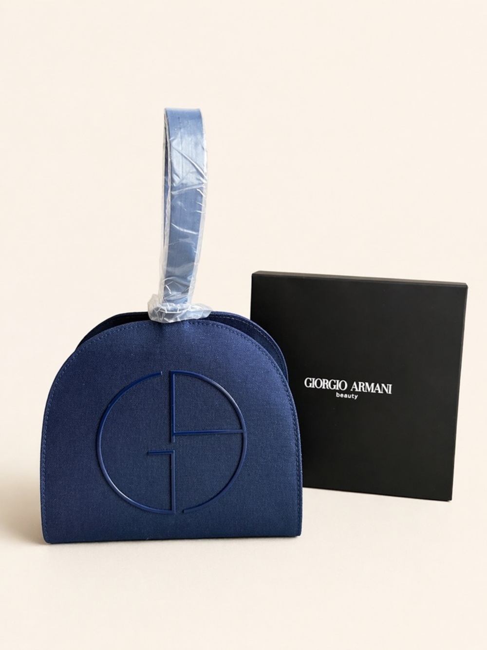 Giorgio Armani Navy Blue Embossed Logo Wrist Pouch [Limited Edition]